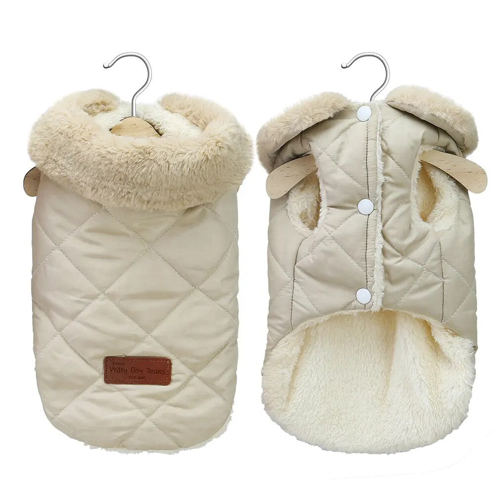 FR4BWinterPetJacketClothesSuperWarmSmallDogsClothingWithFurCollarCottonPetOutfitsFren