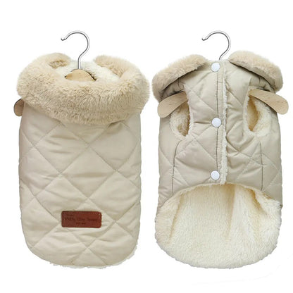 FR4BWinterPetJacketClothesSuperWarmSmallDogsClothingWithFurCollarCottonPetOutfitsFren