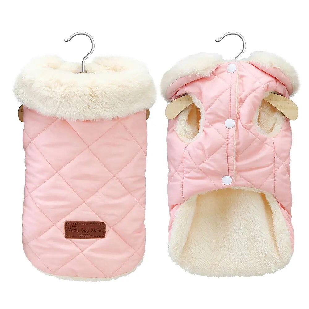 VVyMWinterPetJacketClothesSuperWarmSmallDogsClothingWithFurCollarCottonPetOutfitsFren