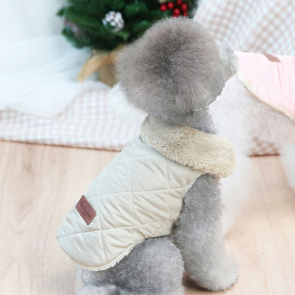 ZqUMWinterPetJacketClothesSuperWarmSmallDogsClothingWithFurCollarCottonPetOutfitsFren