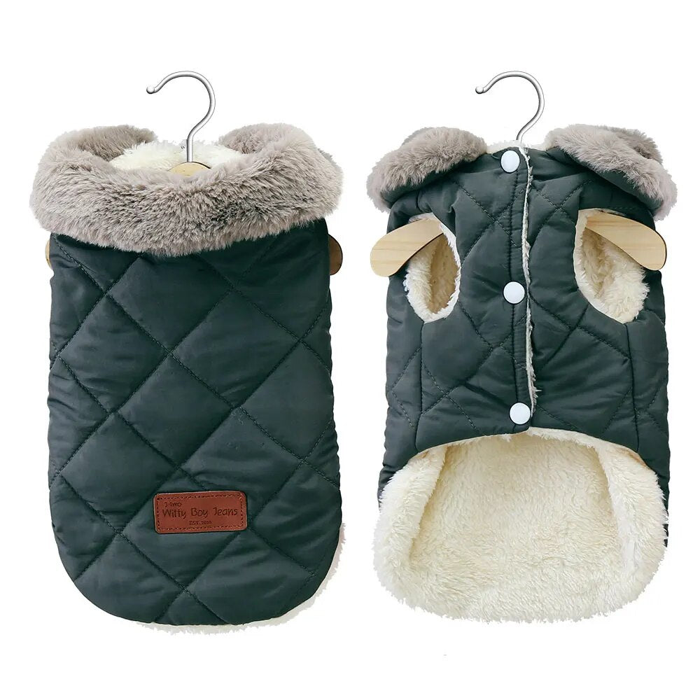 t0gDWinterPetJacketClothesSuperWarmSmallDogsClothingWithFurCollarCottonPetOutfitsFren