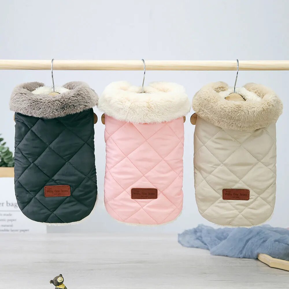 uFtsWinterPetJacketClothesSuperWarmSmallDogsClothingWithFurCollarCottonPetOutfitsFren