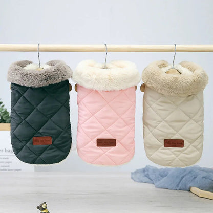 uFtsWinterPetJacketClothesSuperWarmSmallDogsClothingWithFurCollarCottonPetOutfitsFren