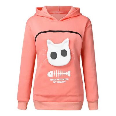 Warm hoodie with cat pocket for winter