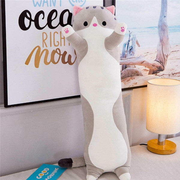 Squishy Cat Body Pillow – Ultra Soft Long Cat Plush Body Pillow, Cat Cushion Toy Gift for Kids and Adults