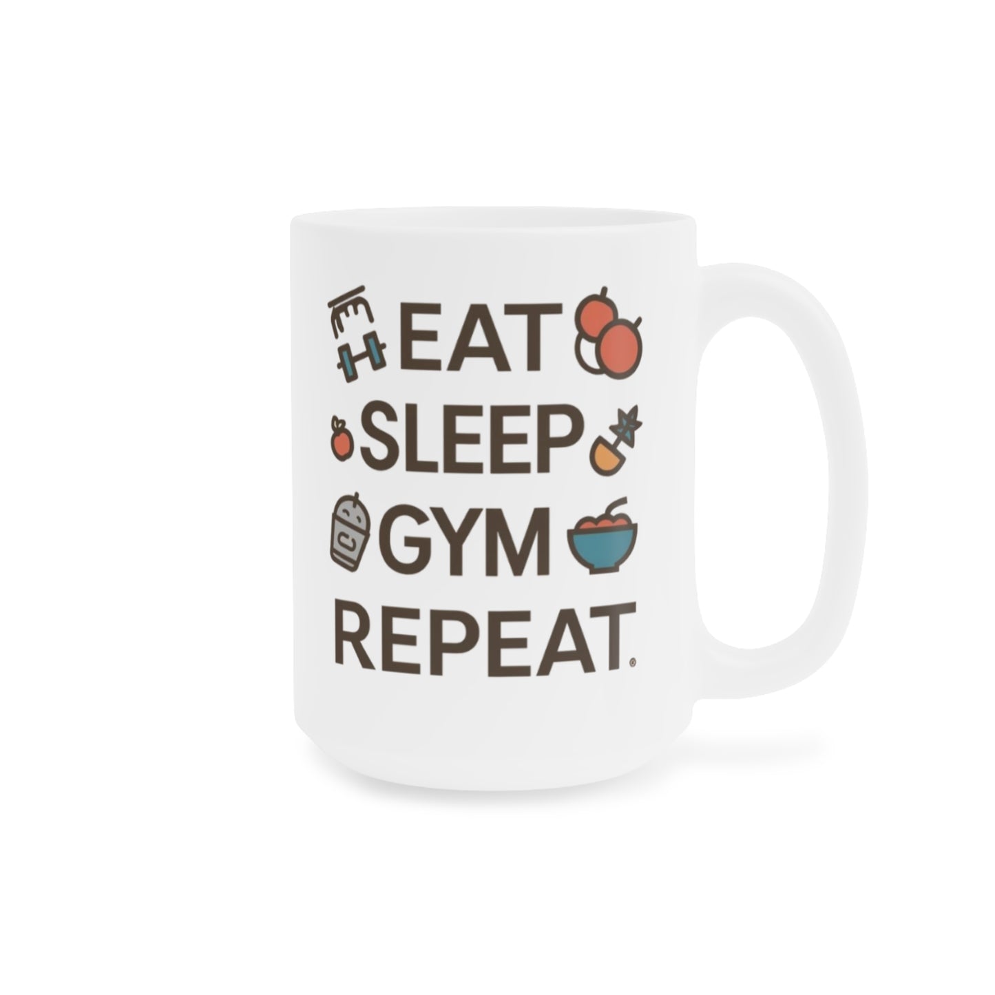 Eat Sleep Gym Repeat Mug — Funny Fitness Ceramic Coffee Cup