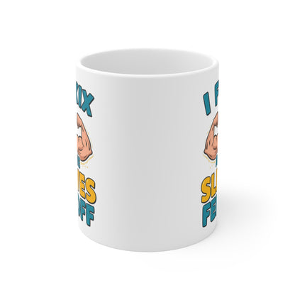 Funny Fitness Mug — “I Flexix and the Sleeves Fell Off” Ceramic Coffee Cup