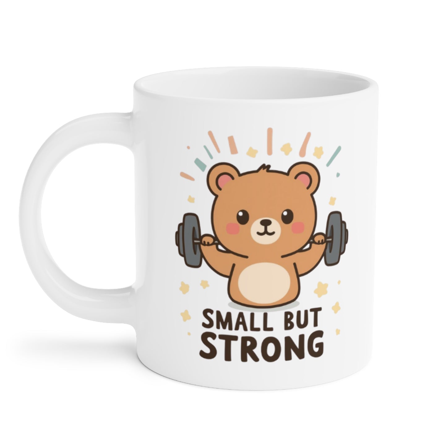 Small But Strong Bear Mug — Cute Motivational Coffee Cup for Gym Lovers