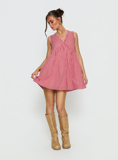 Akacia Babydoll Mini Dress Red Gingham