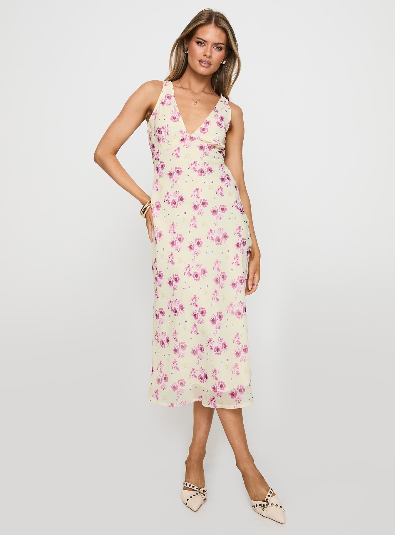 Nellie Midi Dress Yellow Floral