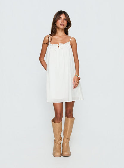 Kind Of Wonderful Tie Detail Baby Doll Mini Dress White