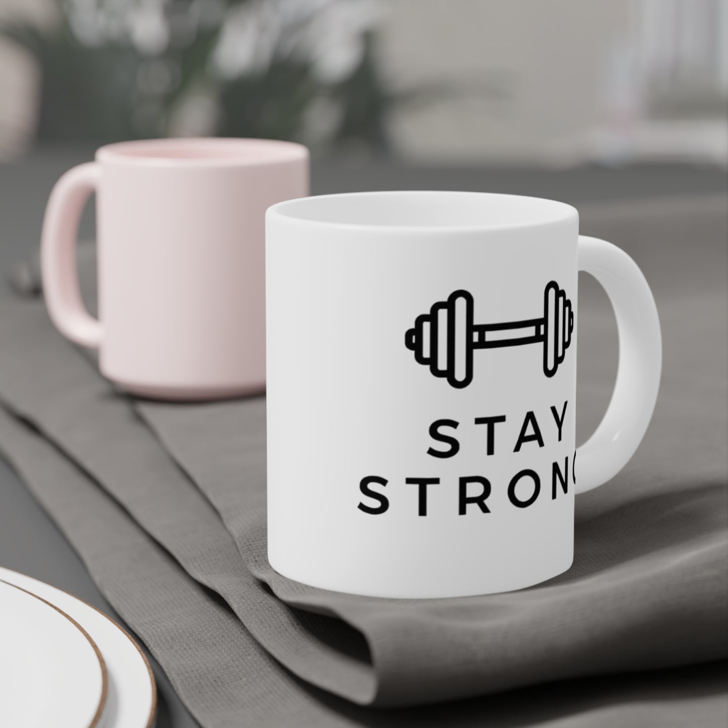 Stay Strong Mug — Motivational Dumbbell Coffee Cup (Gym Gift)