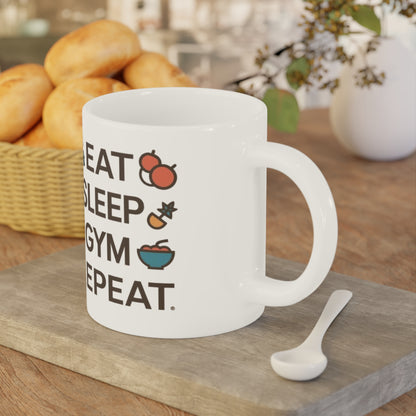 Eat Sleep Gym Repeat Mug — Funny Fitness Ceramic Coffee Cup
