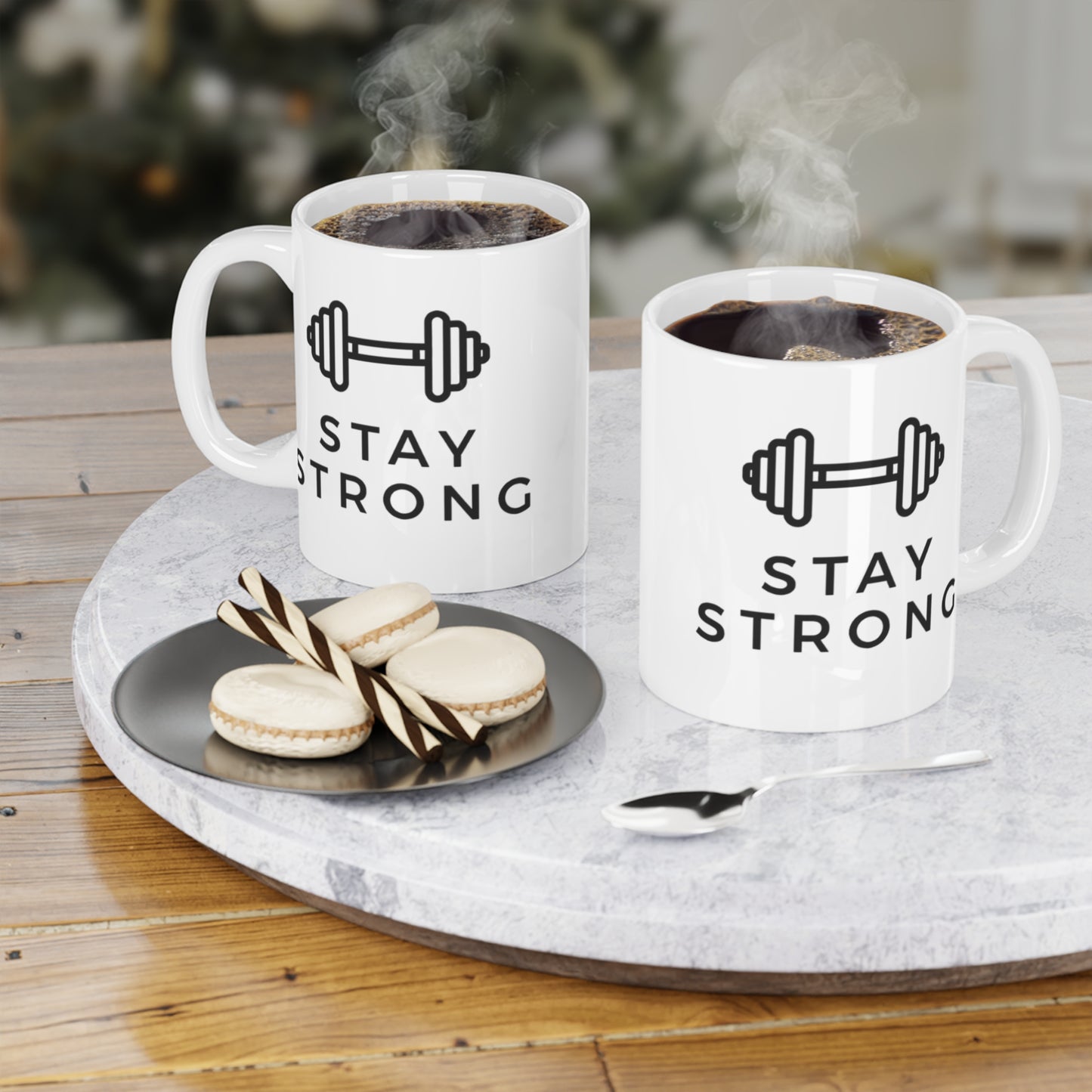 Stay Strong Mug — Motivational Dumbbell Coffee Cup (Gym Gift)