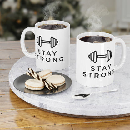 Stay Strong Mug — Motivational Dumbbell Coffee Cup (Gym Gift)