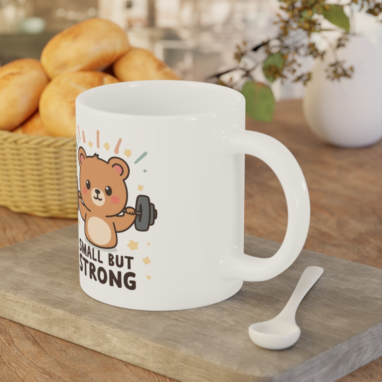 Small But Strong Bear Mug — Cute Motivational Coffee Cup for Gym Lovers