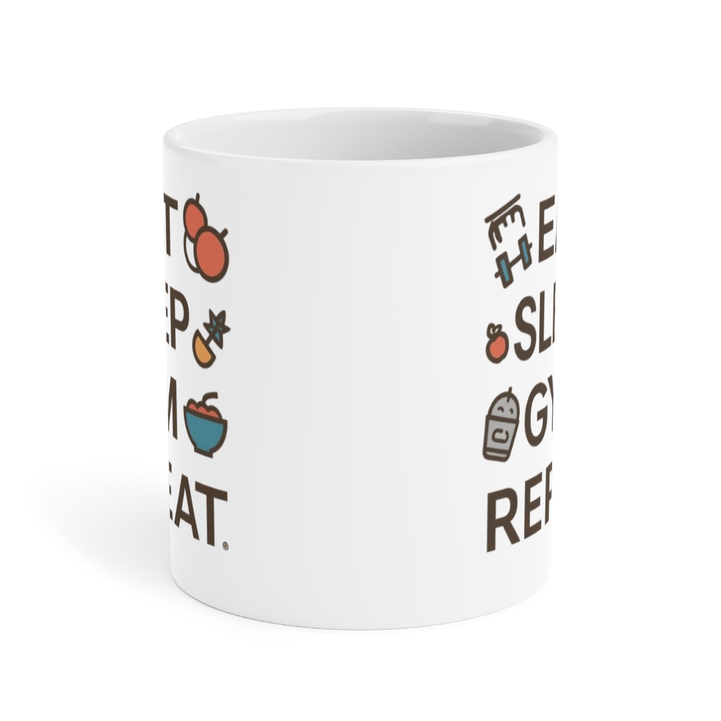 Eat Sleep Gym Repeat Mug — Funny Fitness Ceramic Coffee Cup