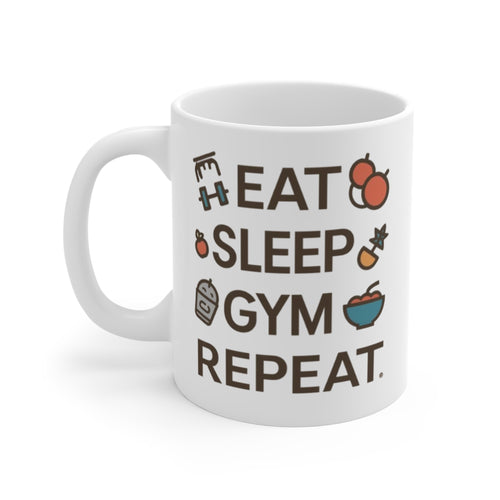Eat Sleep Gym Repeat Mug — Funny Fitness Ceramic Coffee Cup