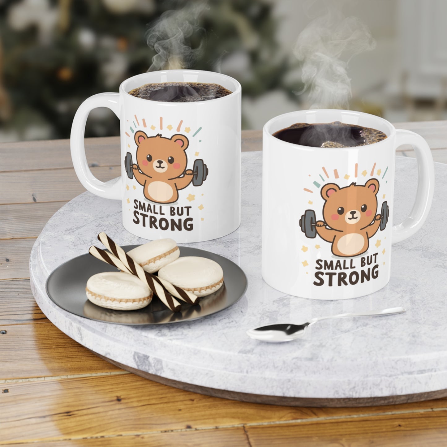 Small But Strong Bear Mug — Cute Motivational Coffee Cup for Gym Lovers