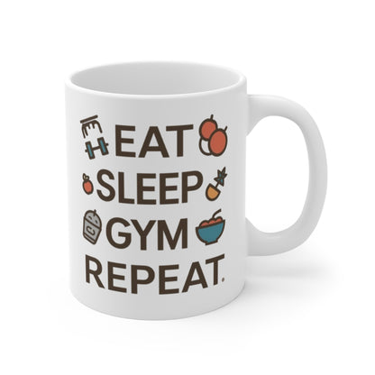 Eat Sleep Gym Repeat Mug — Funny Fitness Ceramic Coffee Cup