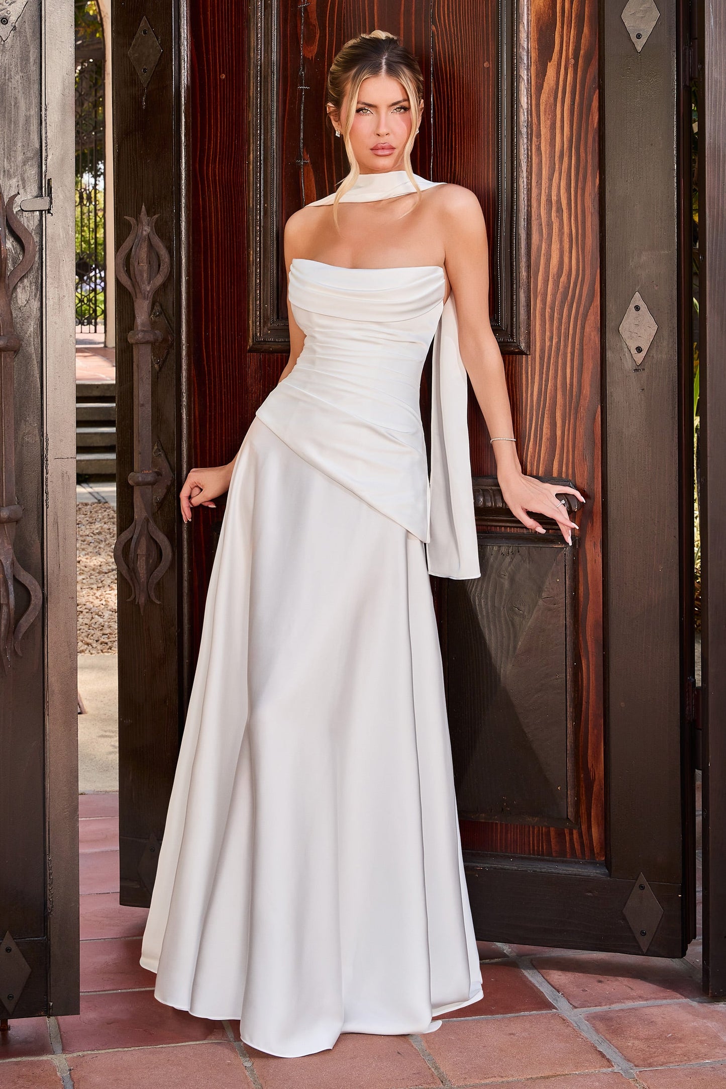 Annabeth Gown Modern Fitted Gown with Scarf