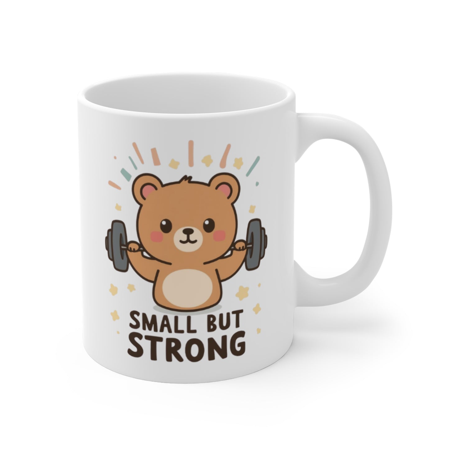Small But Strong Bear Mug — Cute Motivational Coffee Cup for Gym Lovers