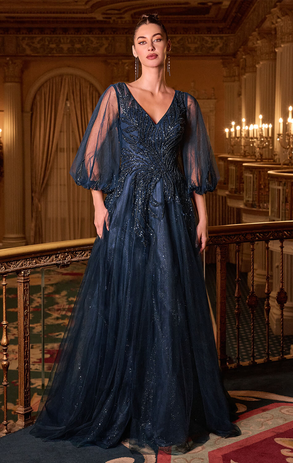 CHARITY GOWN TULLE A- GOWN WITH SHEER SLEEVES