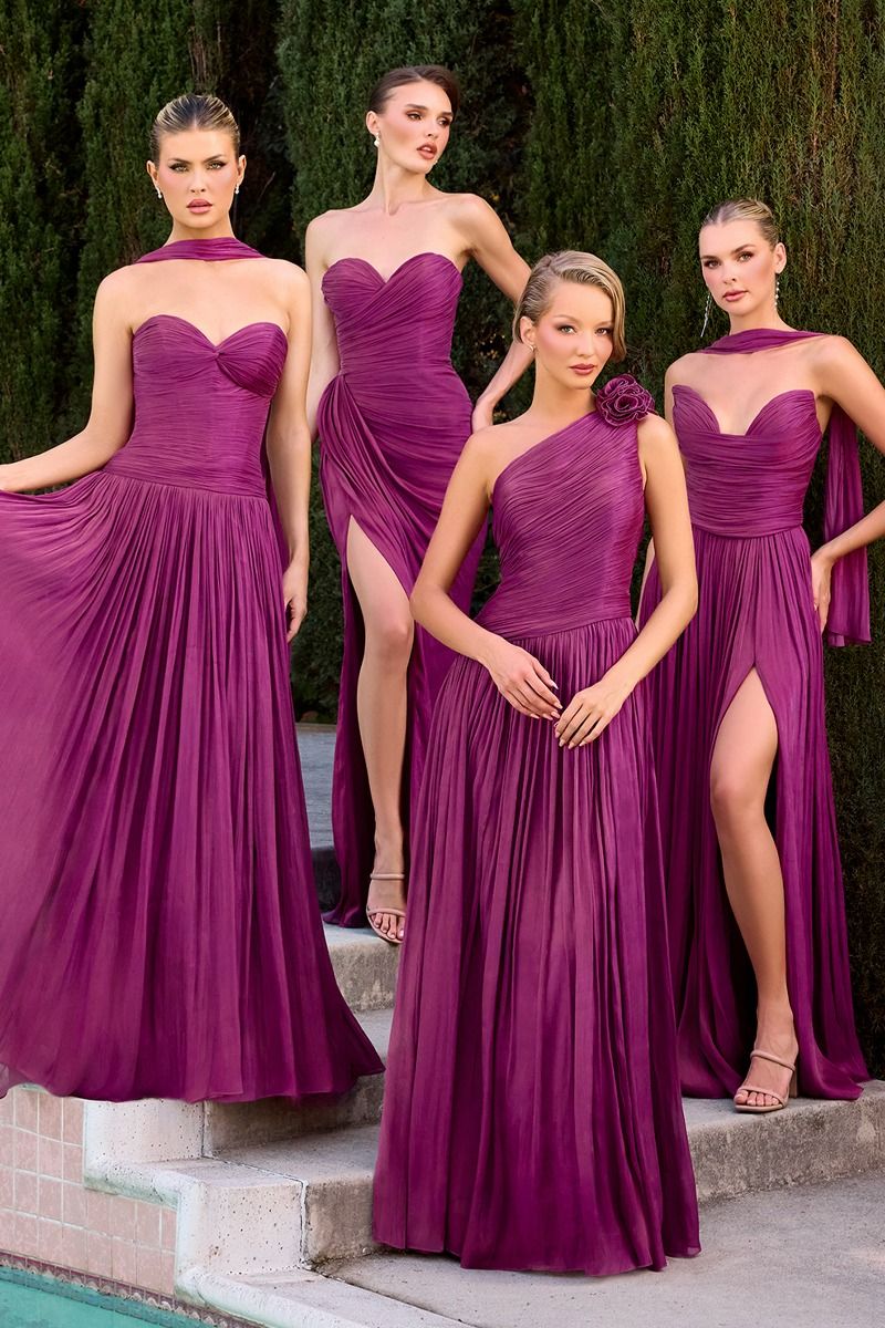 Ida Gown Strapless Shimmer Chiffon Dress with Scarf