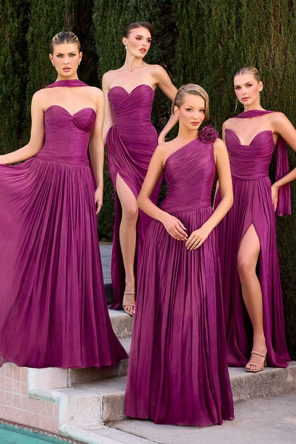 Ida Gown Strapless Shimmer Chiffon Dress with Scarf