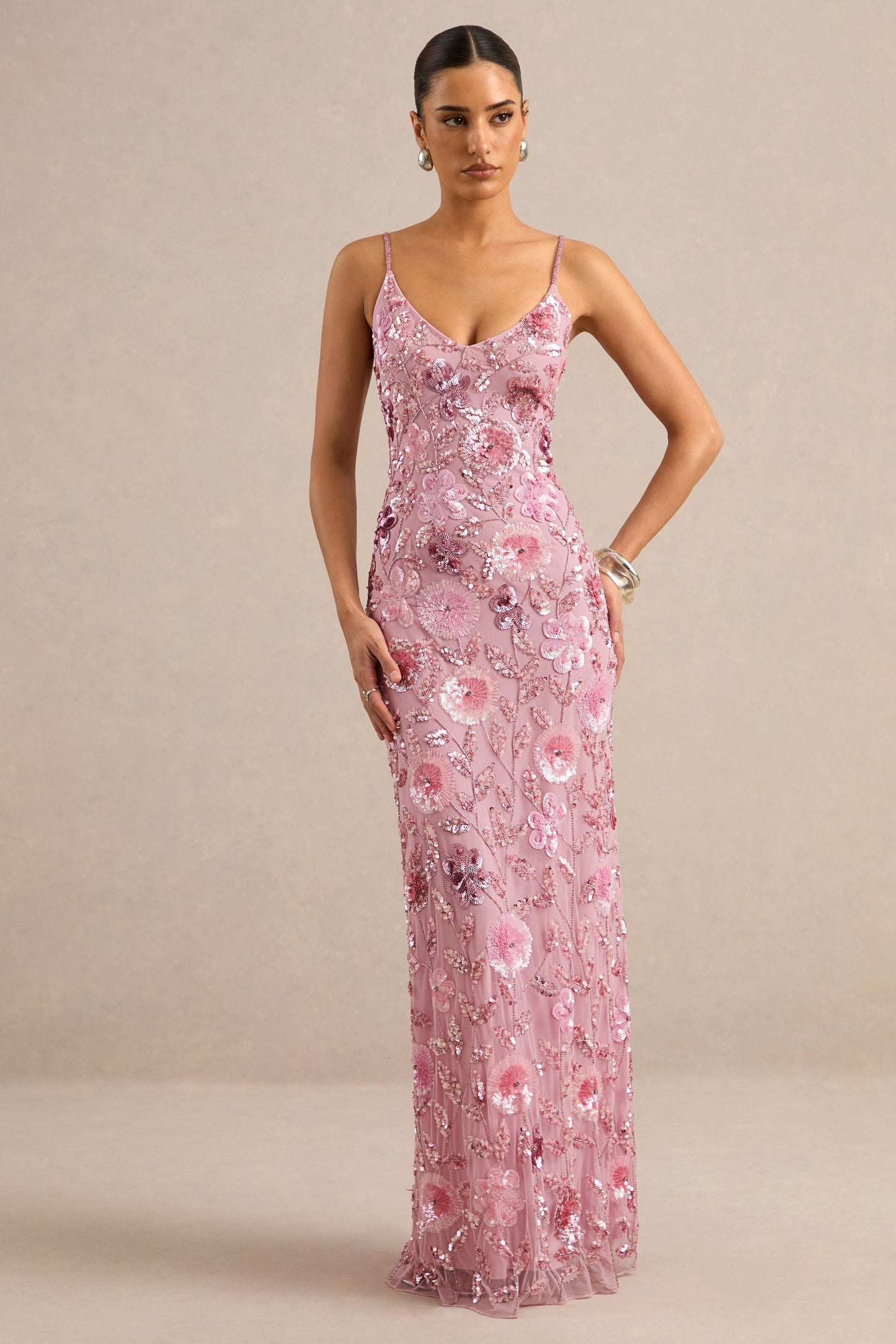 Gemini | Pink Embellished Strappy Maxi Dress