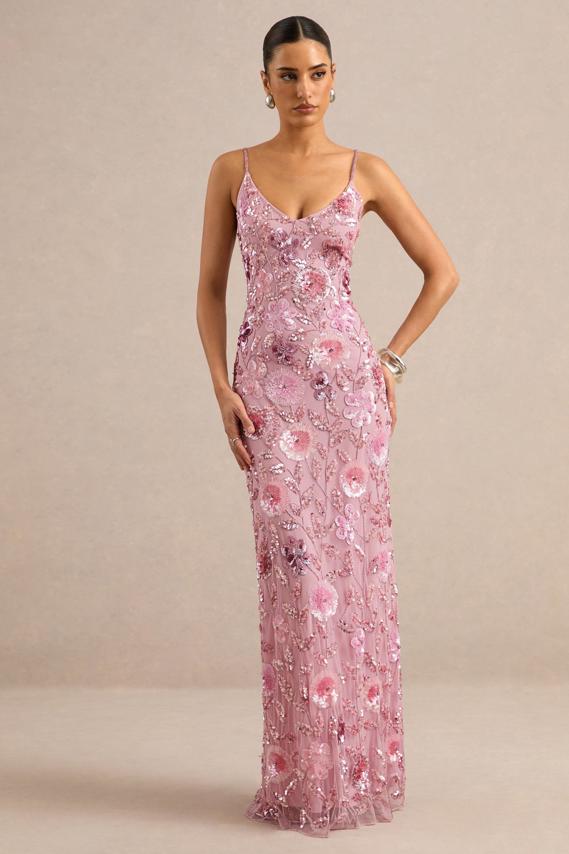 Gemini | Pink Embellished Strappy Maxi Dress