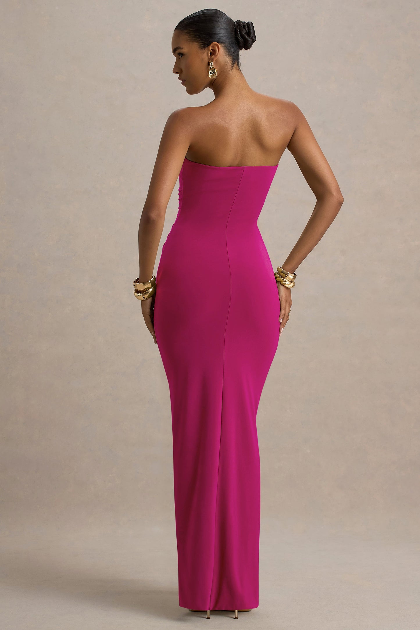Ali | Hot Pink Sweetheart Ruched Wrap Maxi Dress