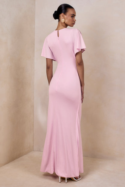 Grandeur | Pale Pink High-Neck Ruched Maxi Dress