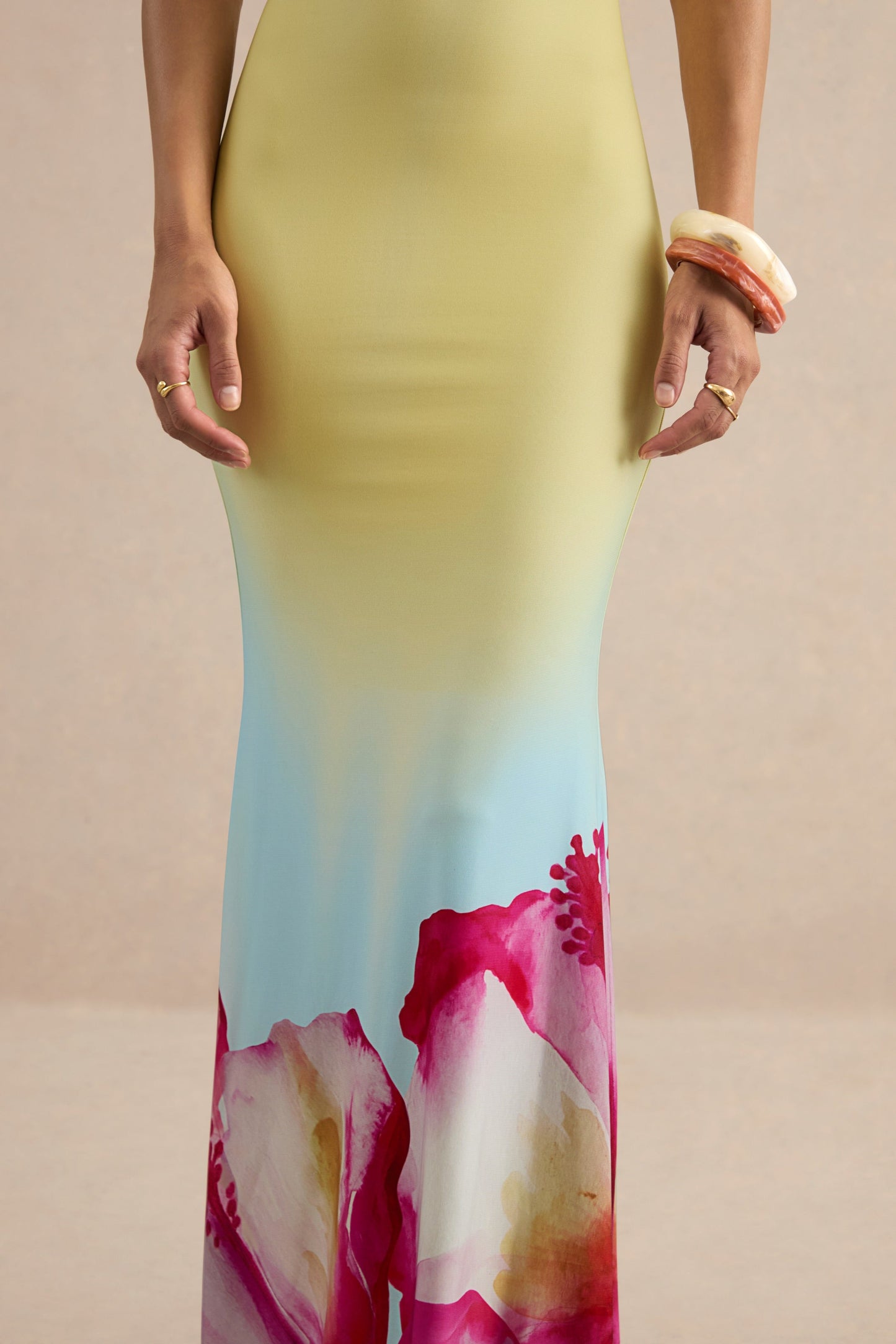 Marlo | Yellow Ombre Lily Print Maxi Dress