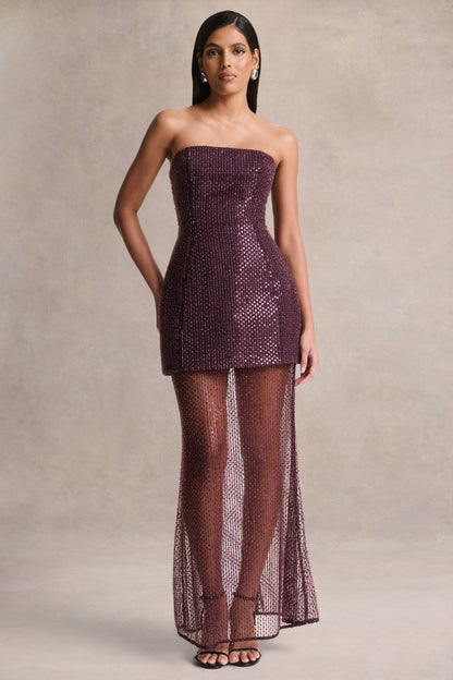 Luciana | Purple Sequin Embellished Bandeau Maxi Dress