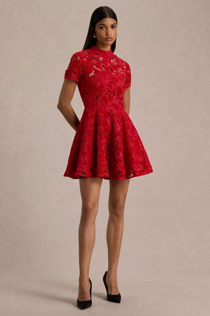 Roam | Red Lace High-Neck Mini Dress