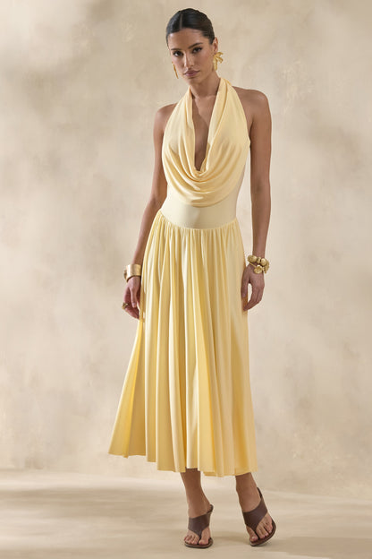 Veyra | Lemon Plunge Cowl-Neck Midi Dress