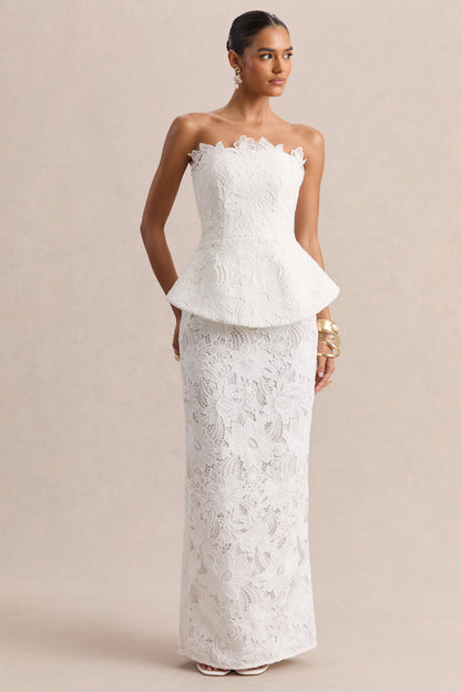 Delvine | White Lace Bandeau Corset Maxi Dress