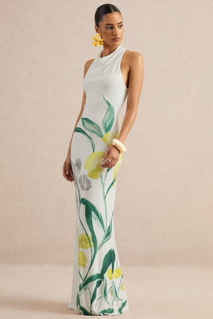 Wilber | Lemon Floral Print High-Neck Maxi Dress