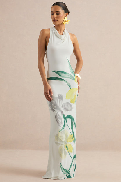 Wilber | Lemon Floral Print High-Neck Maxi Dress