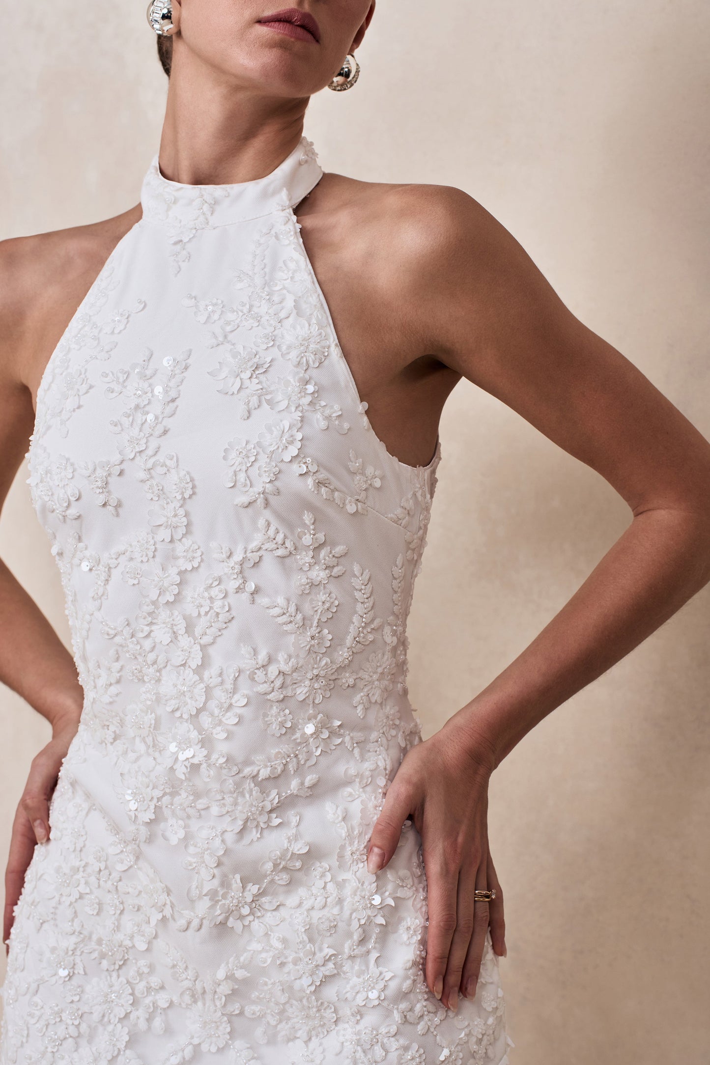 Penelope | White Embellished High Neck Mini Dress