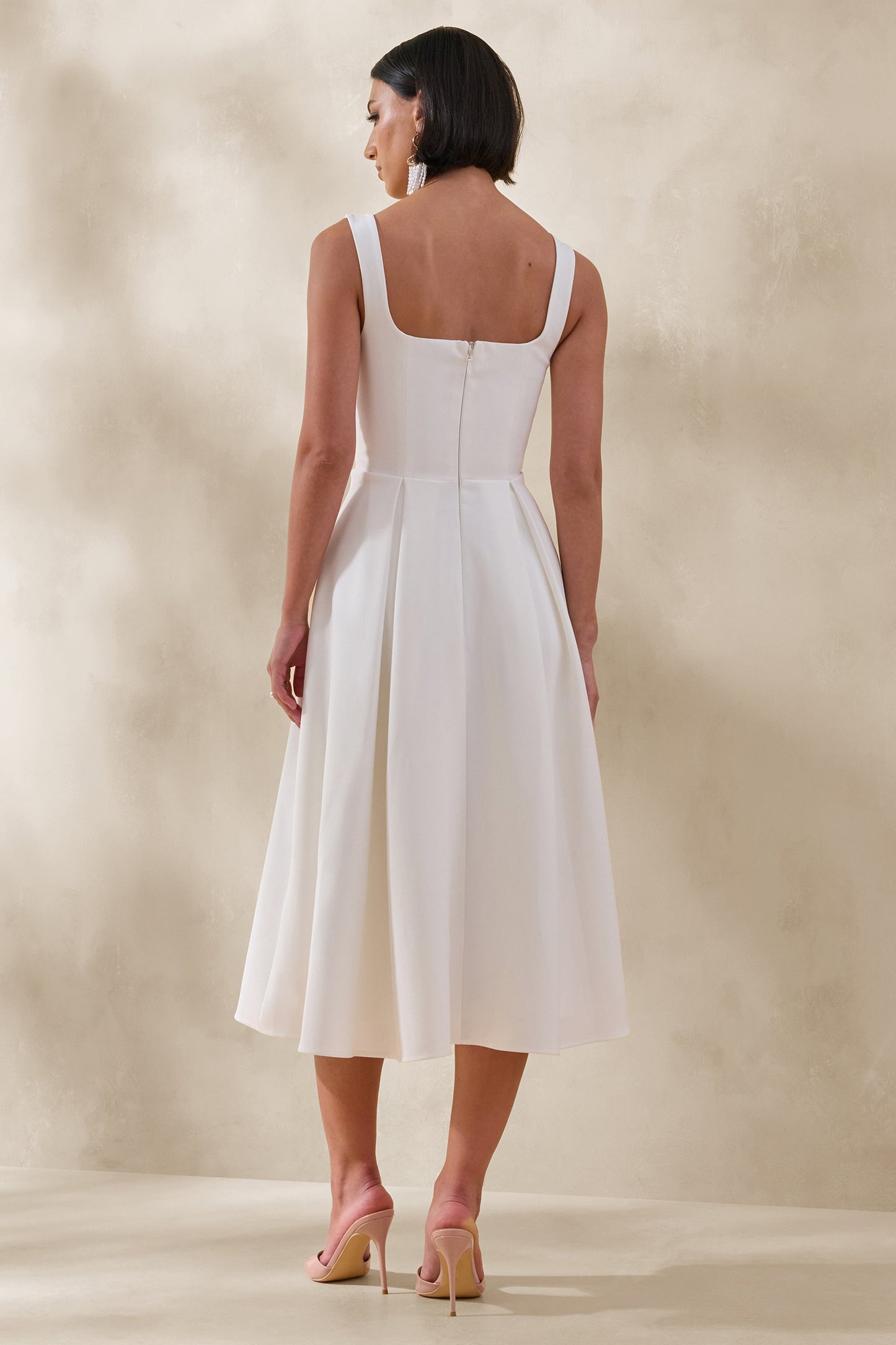 Maelle | White Scoop-Neck Midi Dress With Corsage Detailing