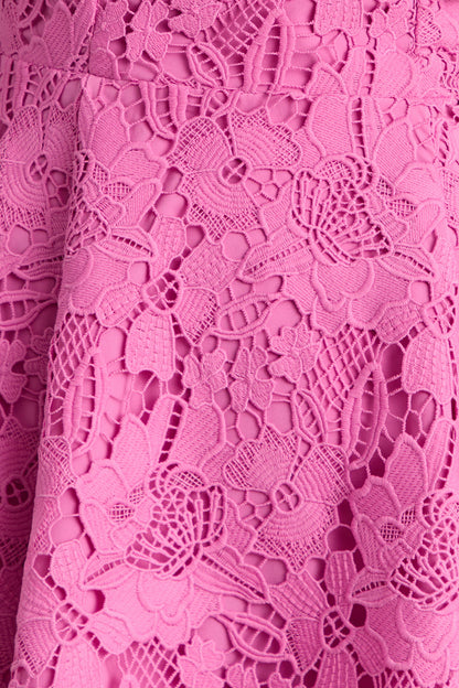 Morina | Pink Lace Crew-Neck Mini Dress
