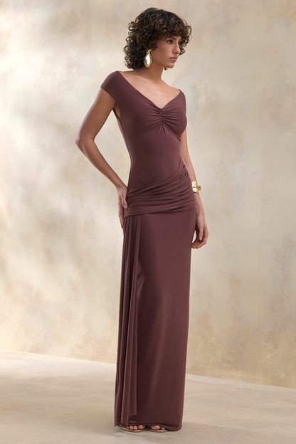 Petronia | Brown V-Neck Maxi Dress With Wrap-Detail
