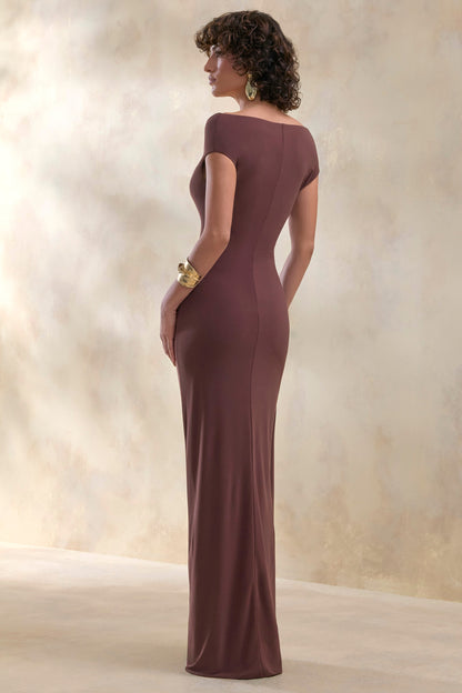 Petronia | Brown V-Neck Maxi Dress With Wrap-Detail