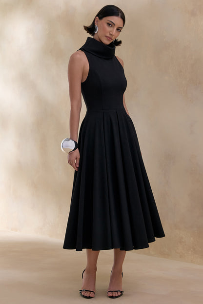 Exclusivity | Black High-Neck Midi Dress