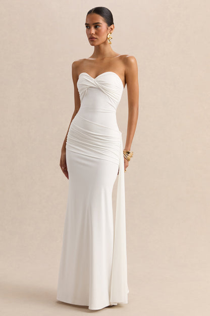 Liramine | White Bandeau Maxi-Dress With Gathered-Detailing And Sash