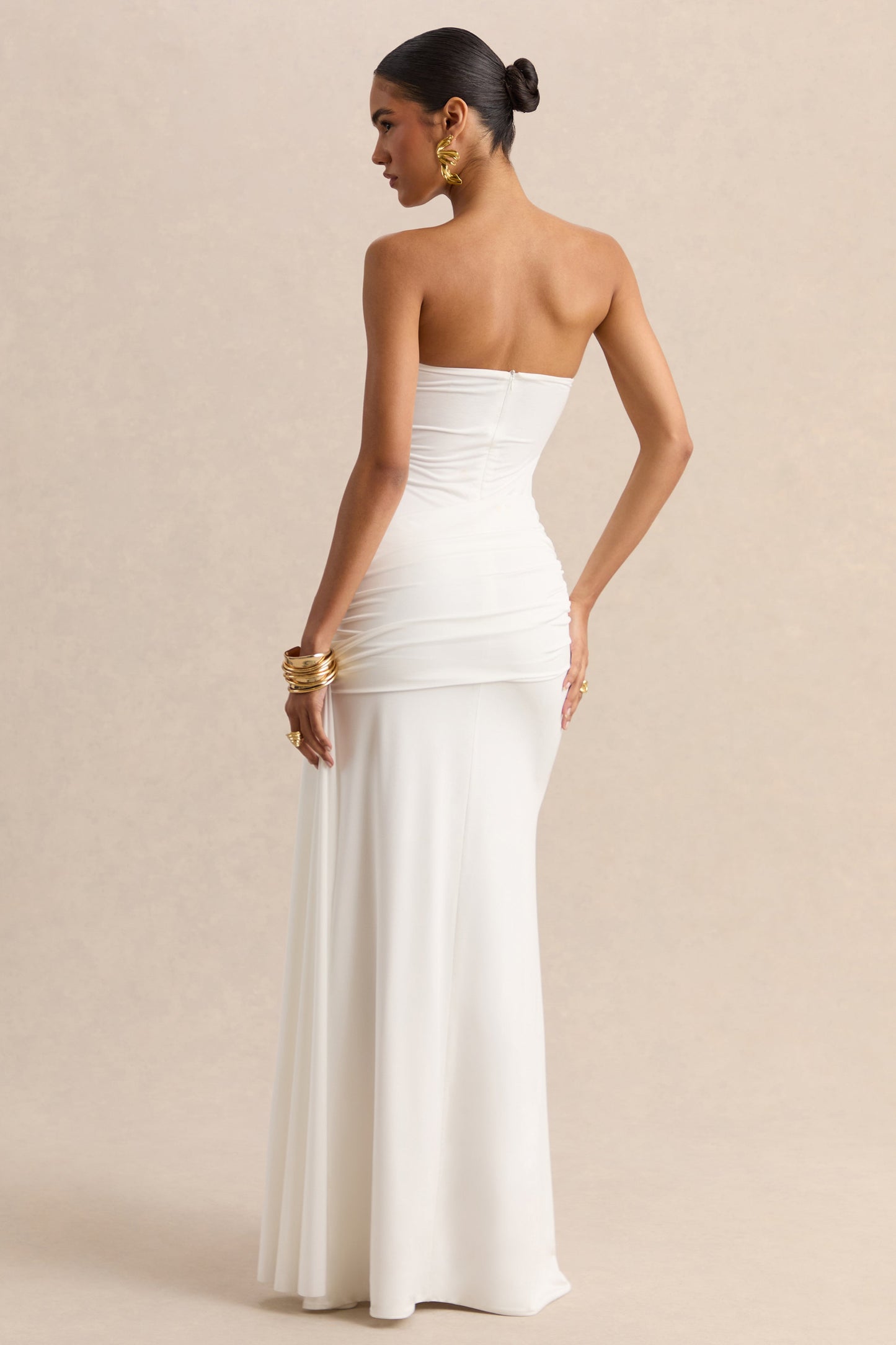 Liramine | White Bandeau Maxi-Dress With Gathered-Detailing And Sash
