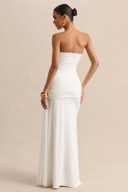 Liramine | White Bandeau Maxi-Dress With Gathered-Detailing And Sash