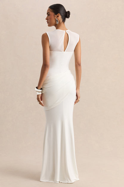 Lyssy | White High-Neck Maxi Dress With Mesh-Detail